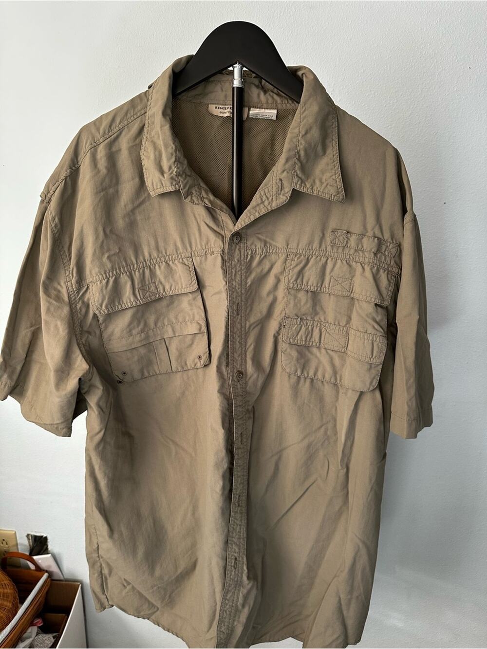 Rugged Earth Outfitters Men’s Vented Fishing Shirt – Short Sleeve, Khaki, XXL